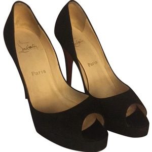 Christian Louboutin Black Suede Peep Toes